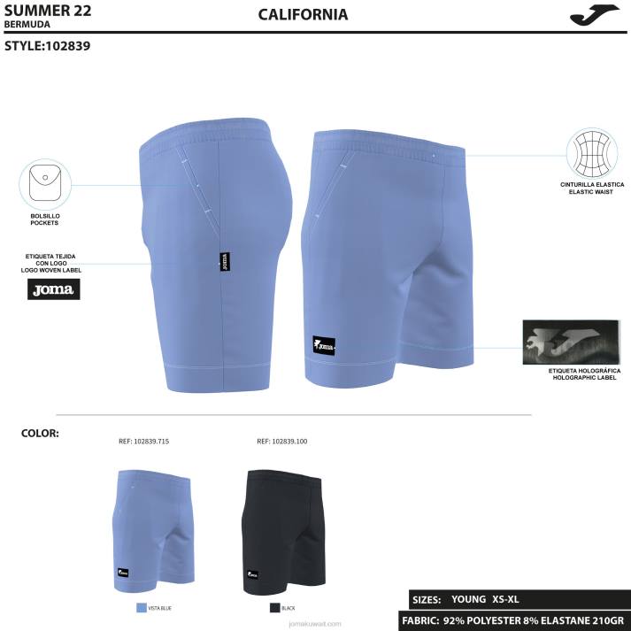 Joma 82P4R691 أسود شورت برمودا كاليفورنيا رجال