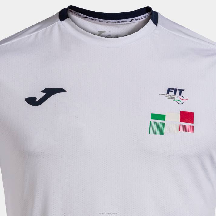 Joma 82P4R913 أبيض قميص قصير الأكمام مسابقة الاتحاد الإيطالي للتنس